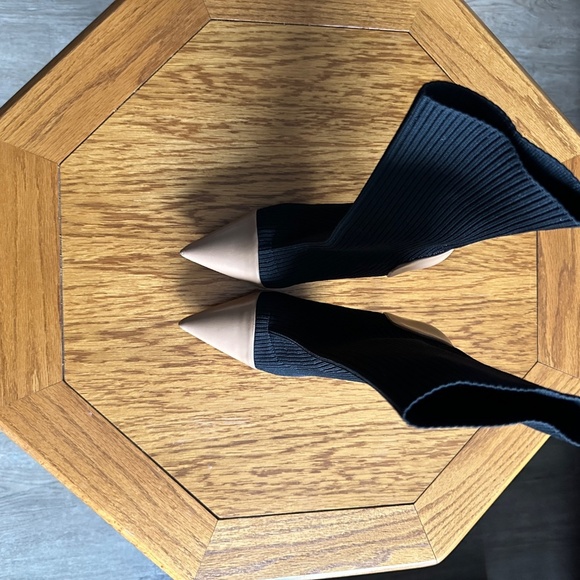 *ZARA* Black x Tan Calf-High Boot Heels Size 38 (7.5 US) - Picture 2 of 10